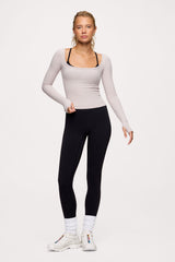 Sporty Rib Portrait Long Sleeve Top | Fog