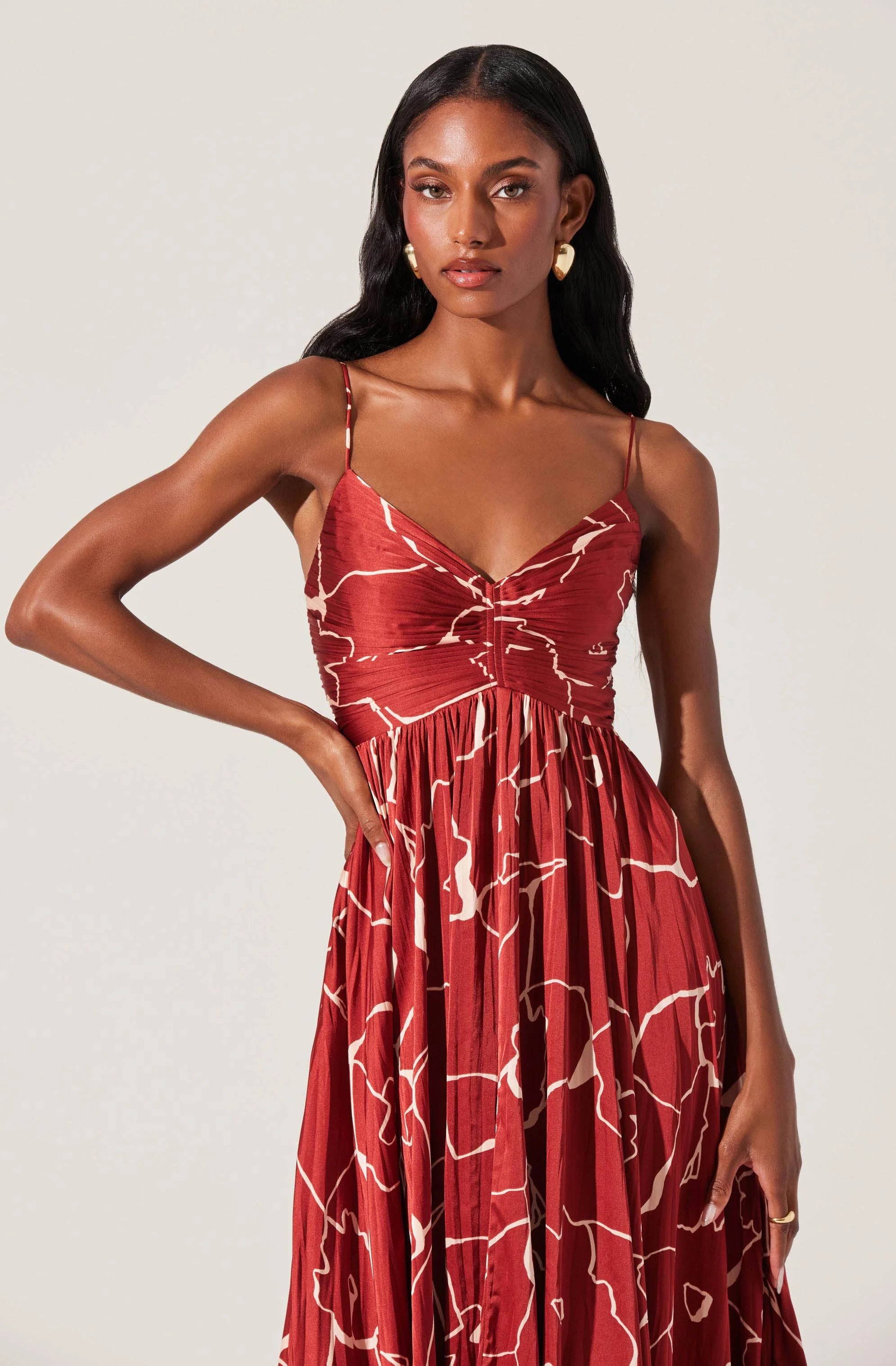 Inixyf Maeve Pleated Satin Midi Dress