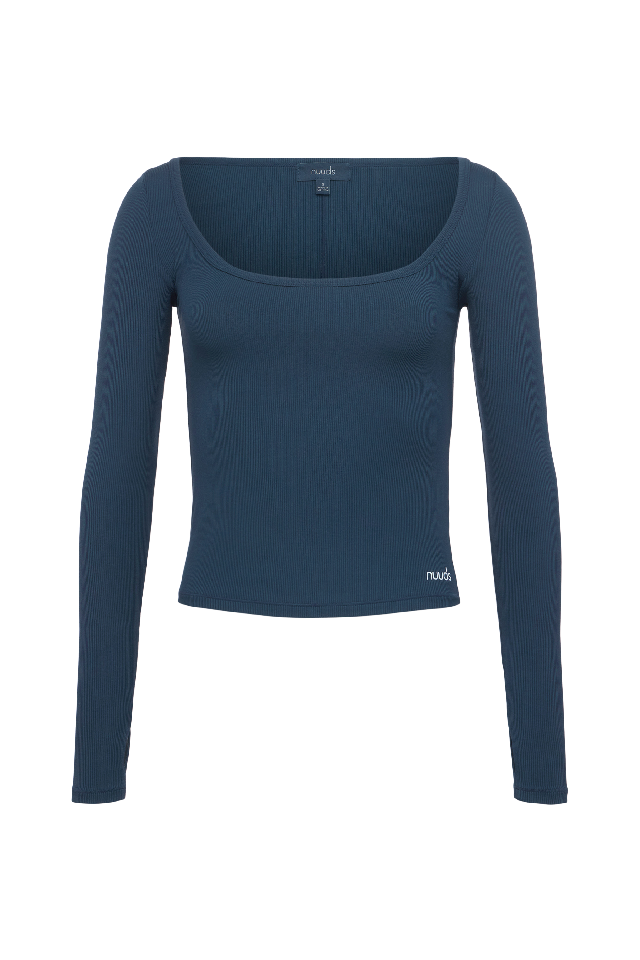 Sporty Rib Portrait Long Sleeve Top | Navy