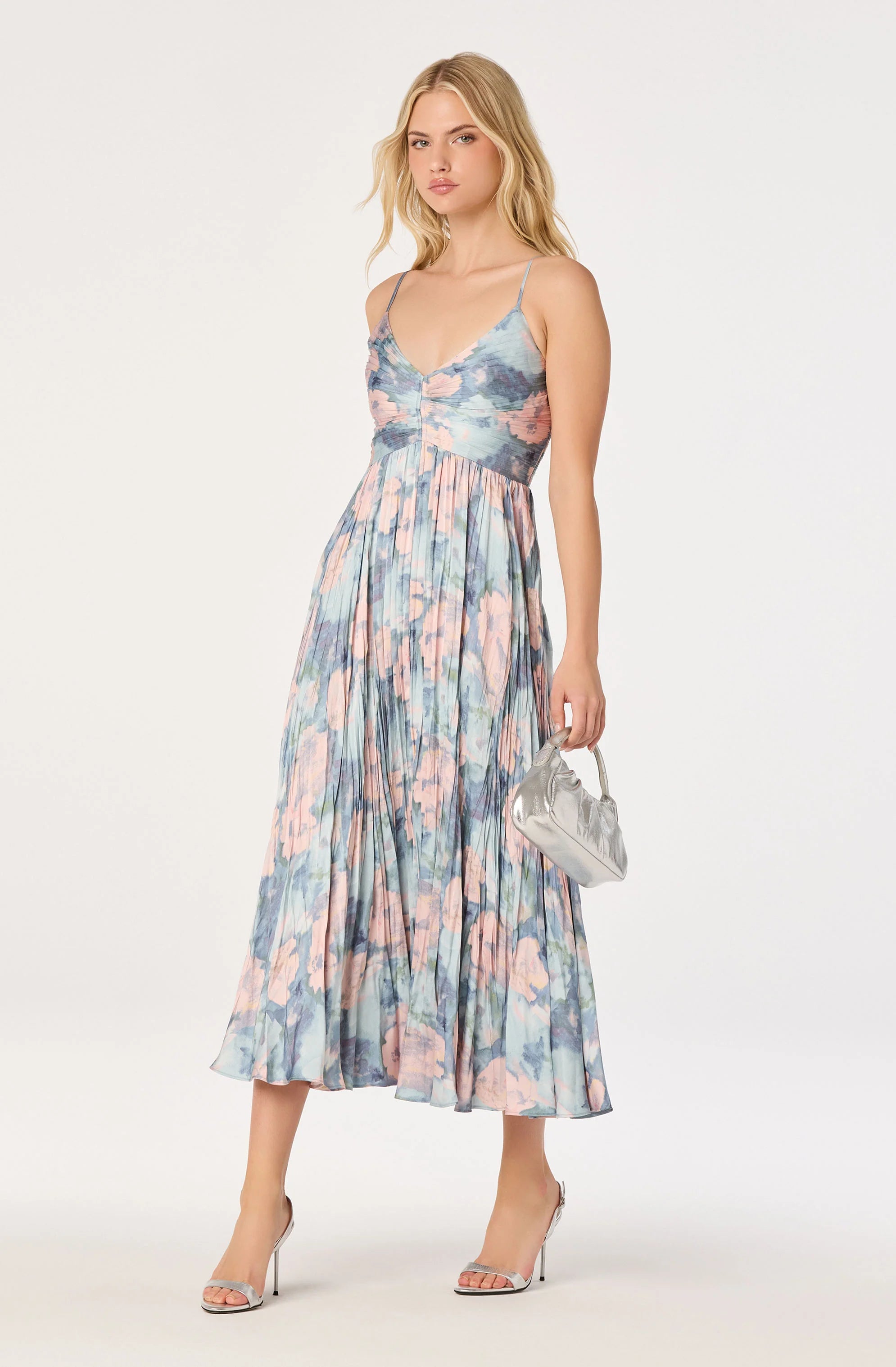Inixyf Maeve Pleated Satin Midi Dress