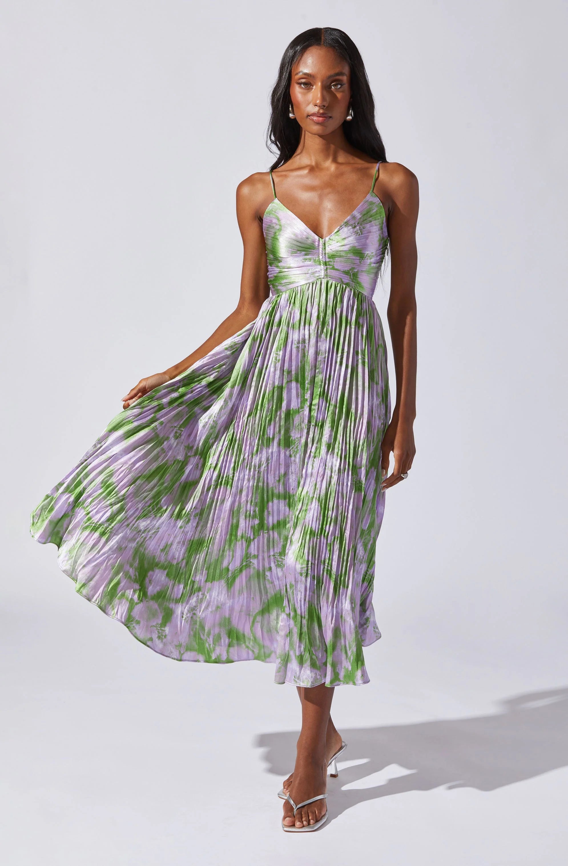 Inixyf Maeve Pleated Satin Midi Dress
