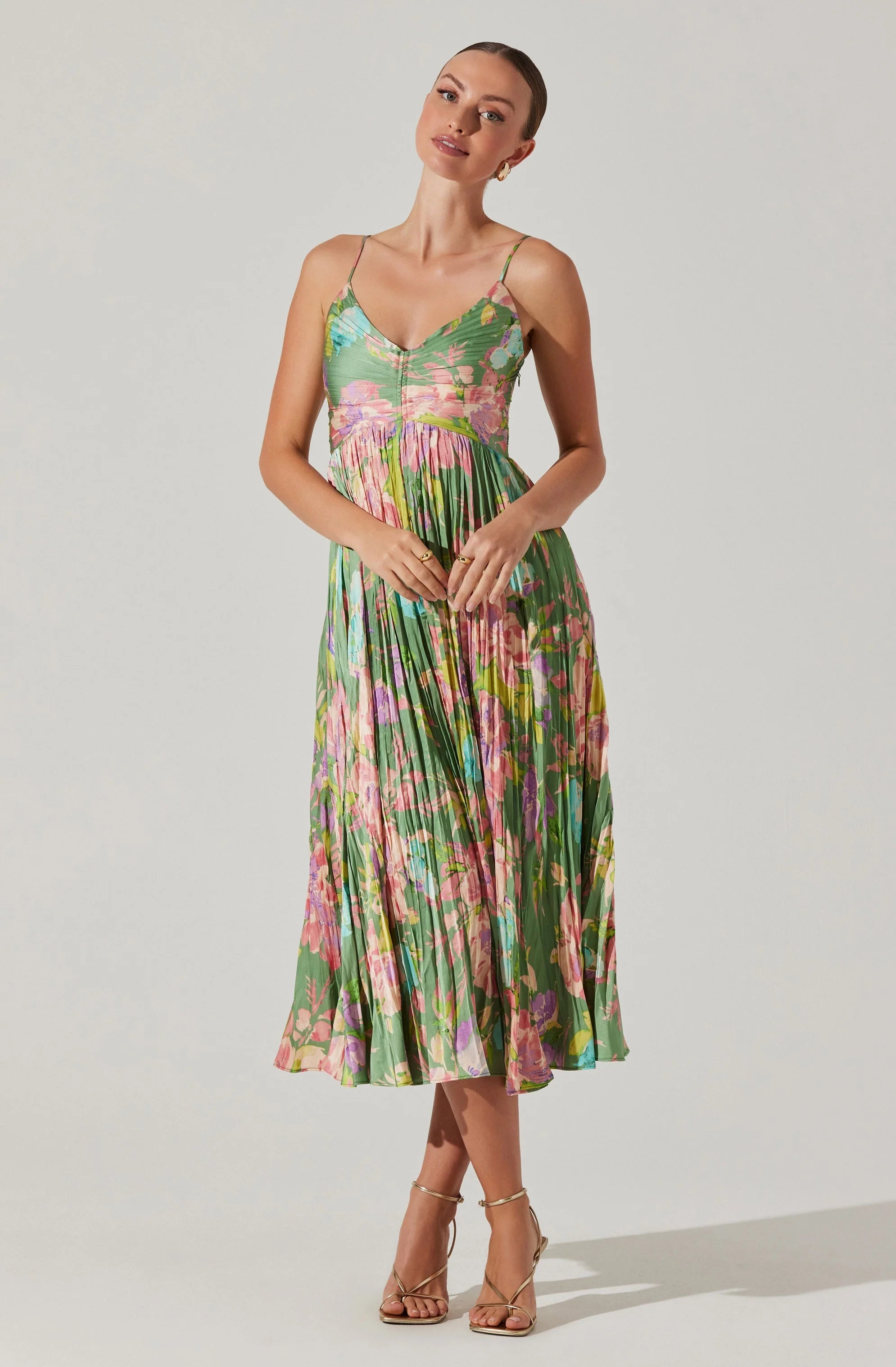 Inixyf Maeve Pleated Satin Midi Dress