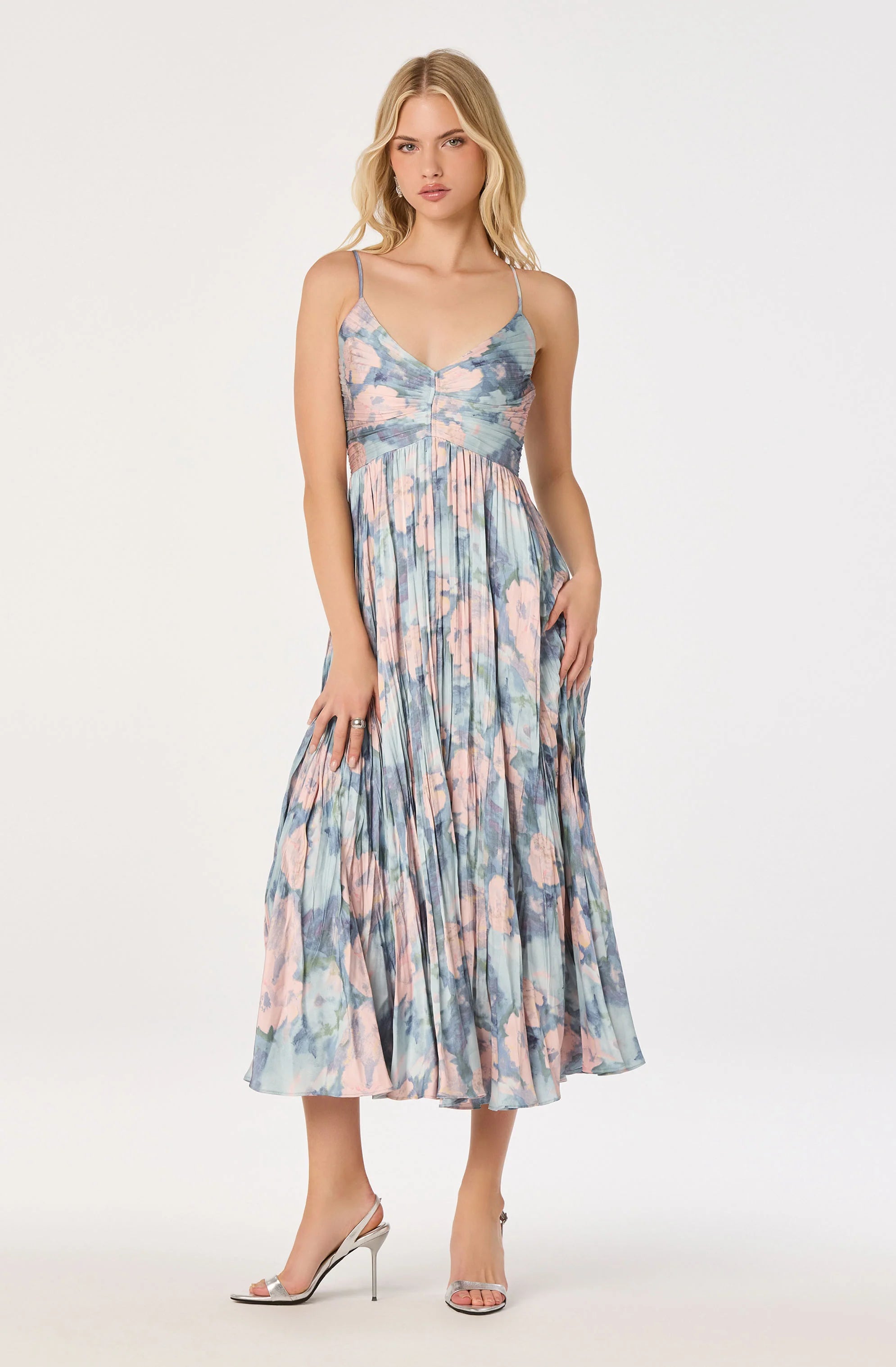 Inixyf Maeve Pleated Satin Midi Dress
