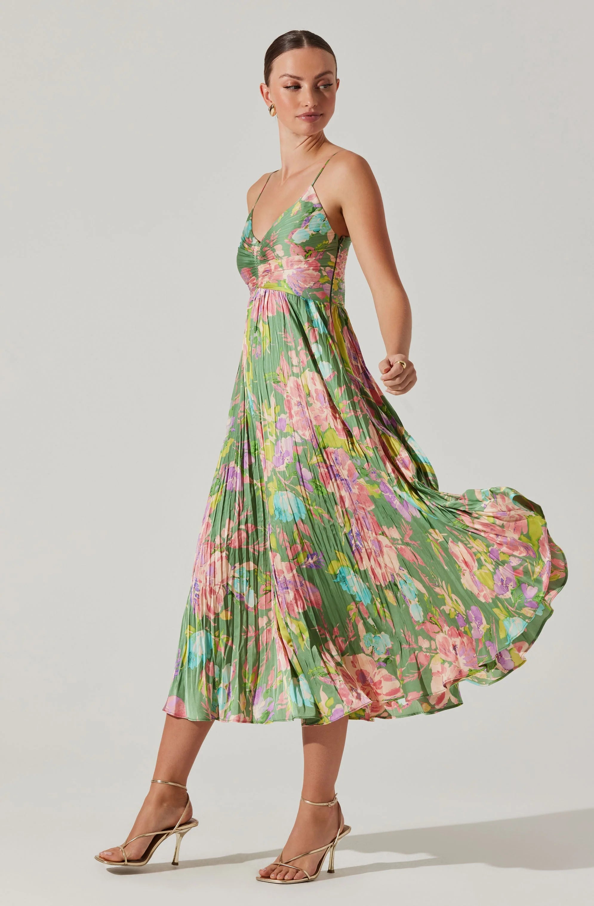 Inixyf Maeve Pleated Satin Midi Dress