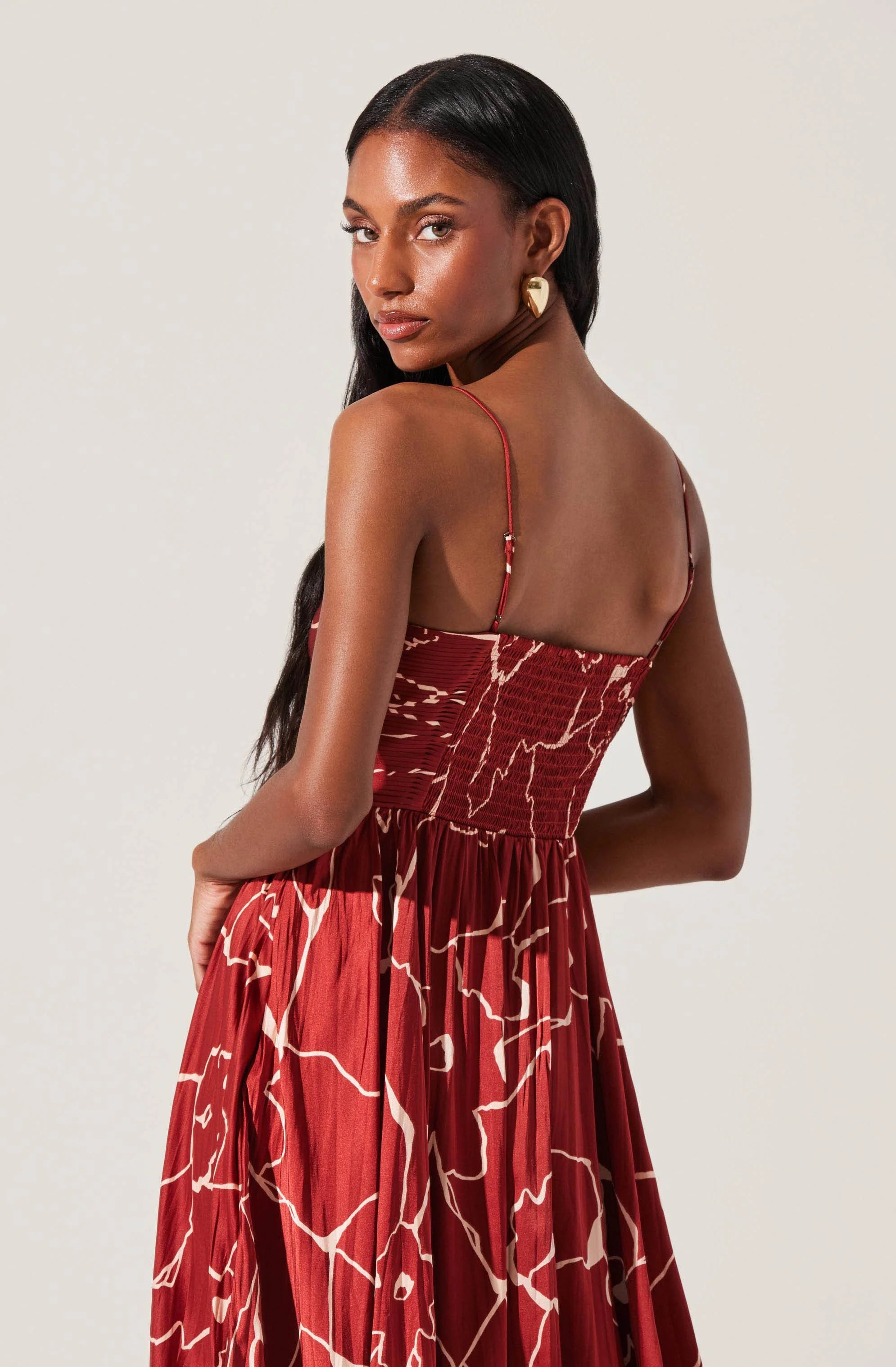 Inixyf Maeve Pleated Satin Midi Dress