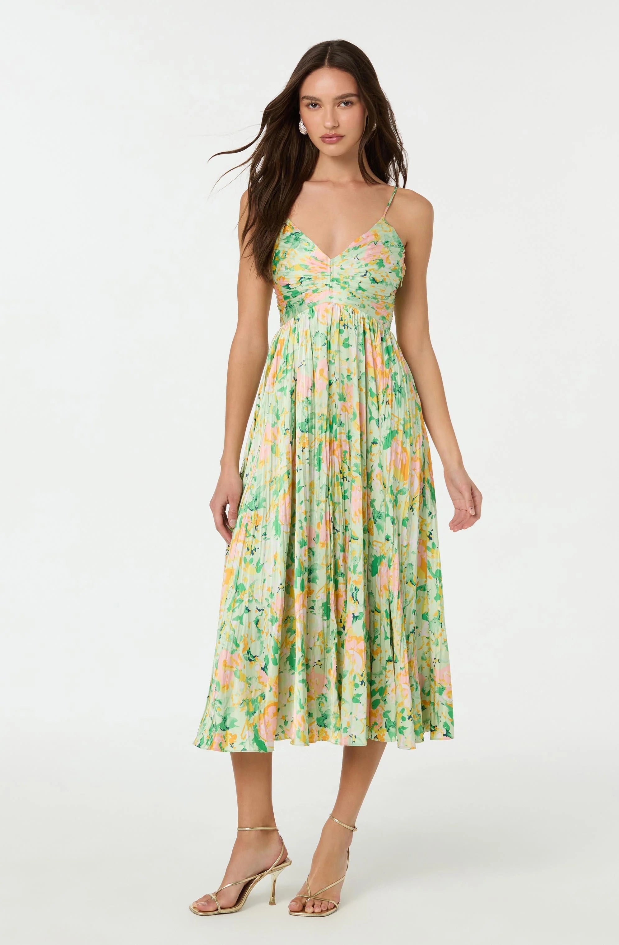 Inixyf Maeve Pleated Satin Midi Dress