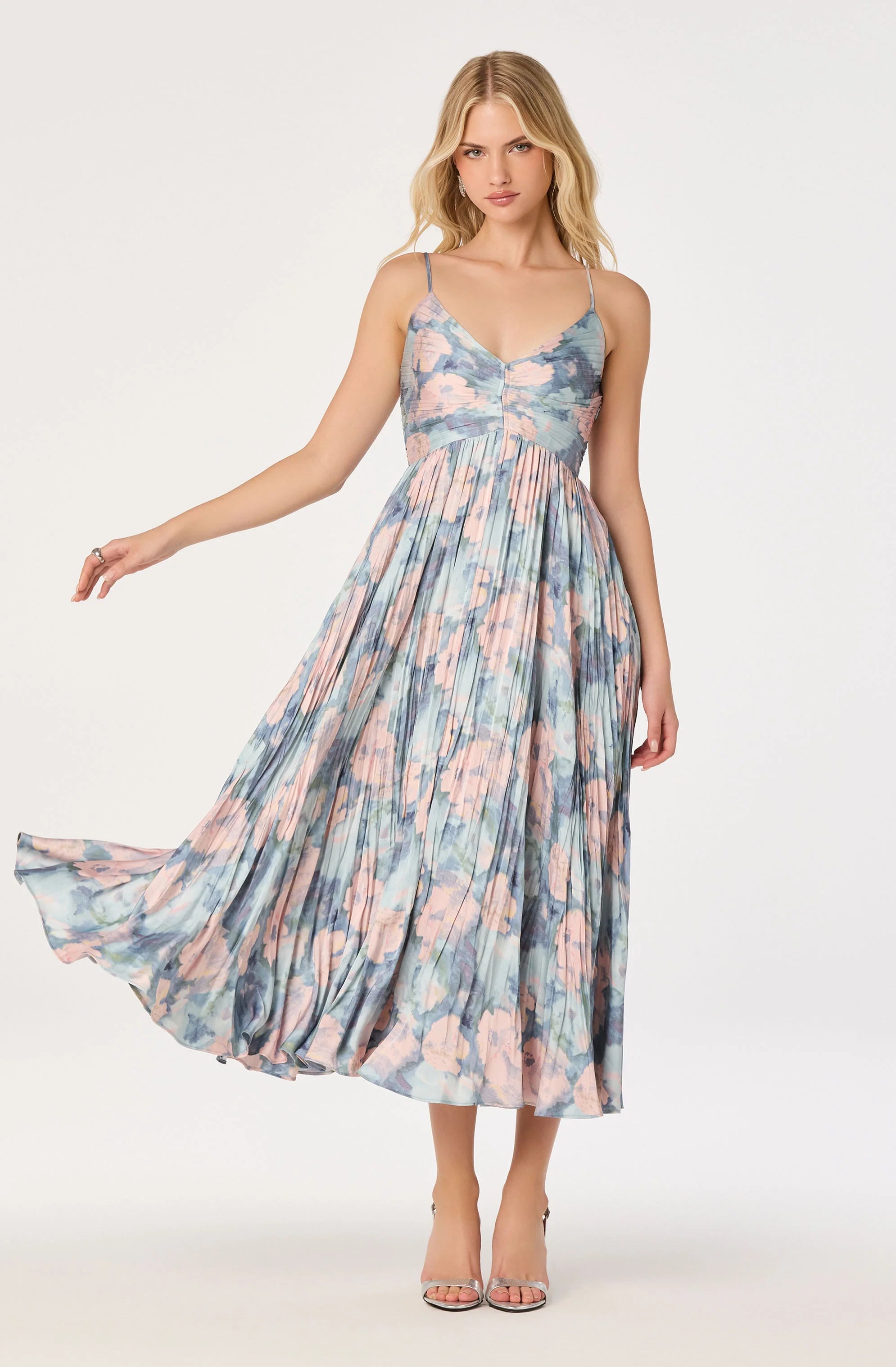 Inixyf Maeve Pleated Satin Midi Dress