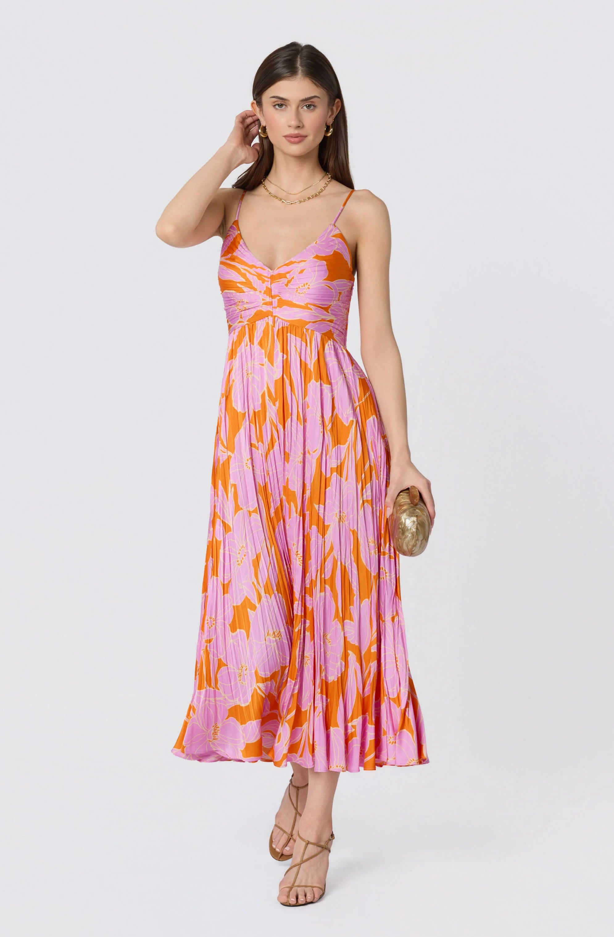 Inixyf Maeve Pleated Satin Midi Dress