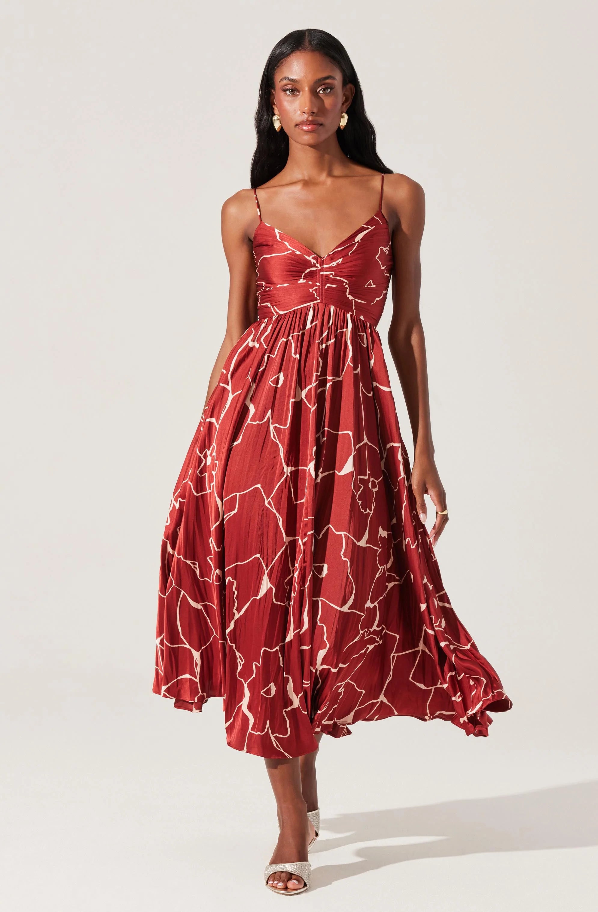 Inixyf Maeve Pleated Satin Midi Dress
