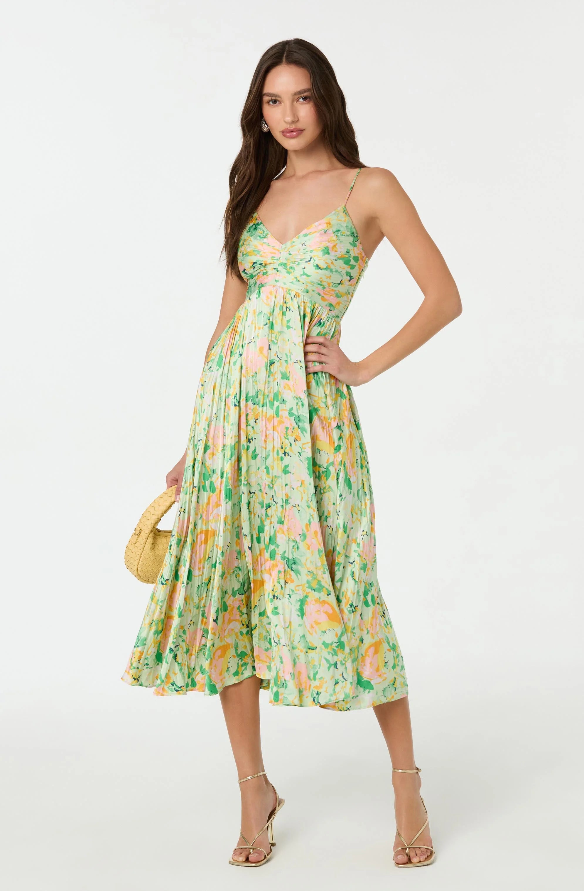 Inixyf Maeve Pleated Satin Midi Dress