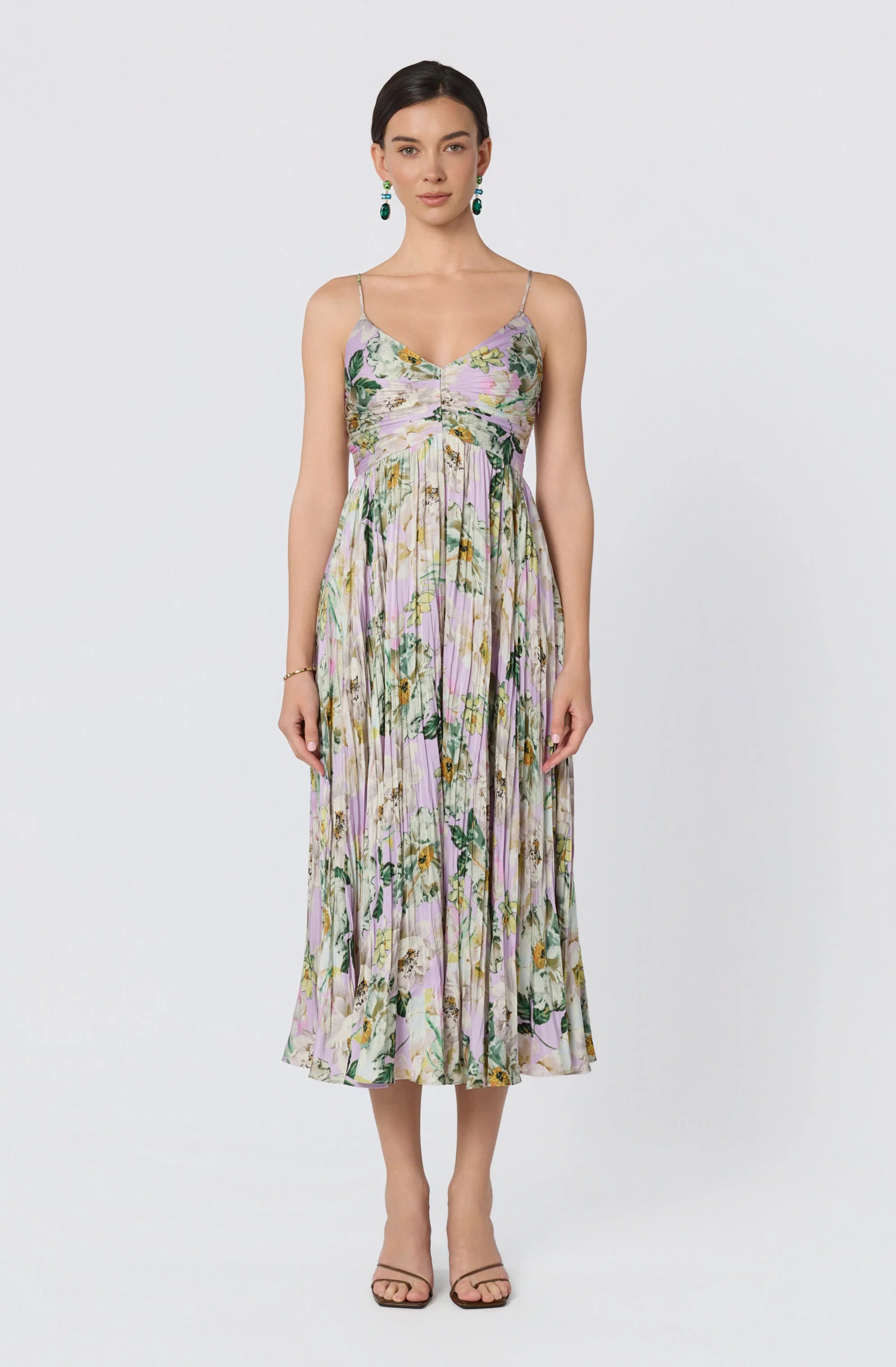 Inixyf Maeve Pleated Satin Midi Dress