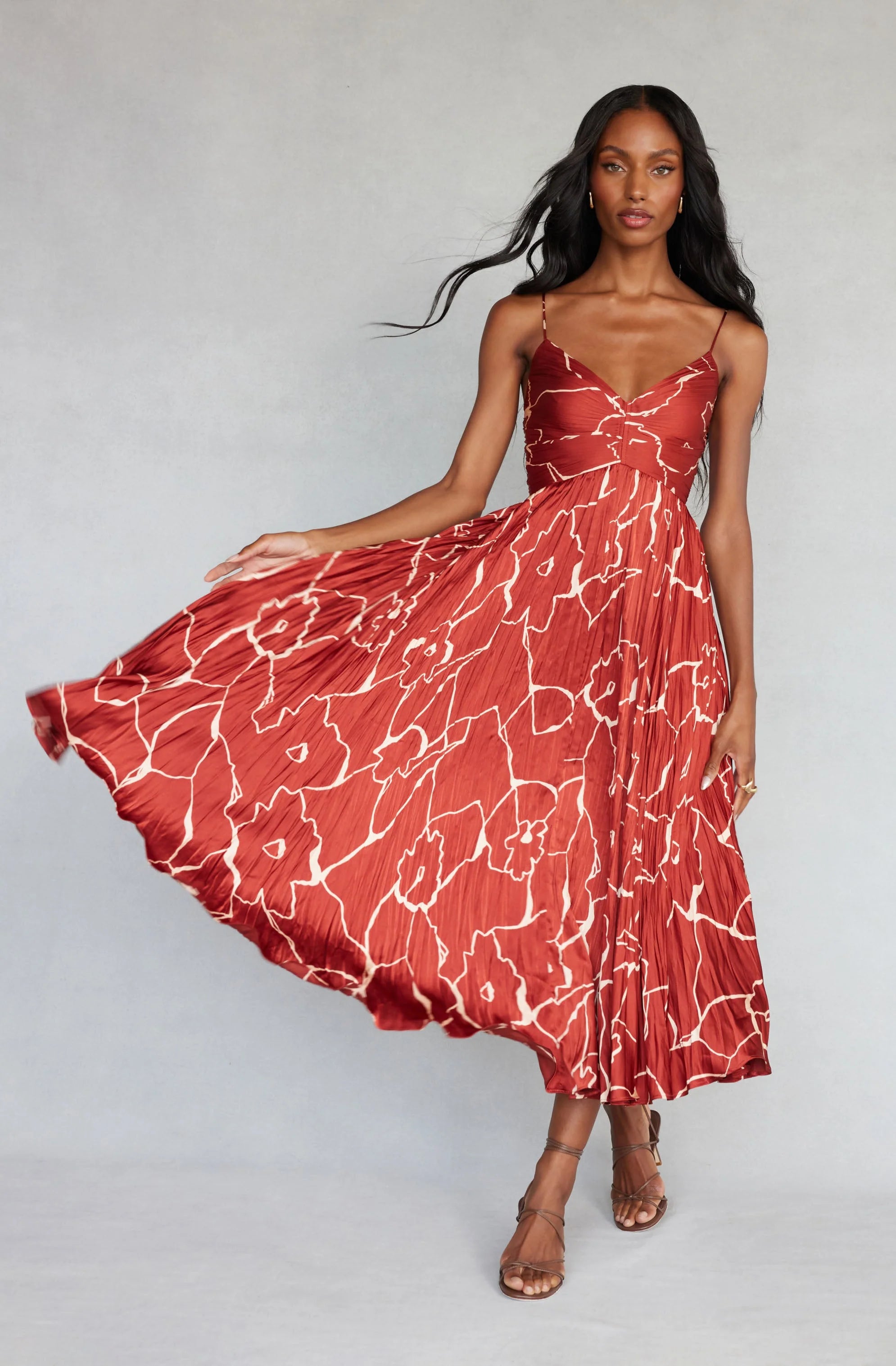 Inixyf Maeve Pleated Satin Midi Dress