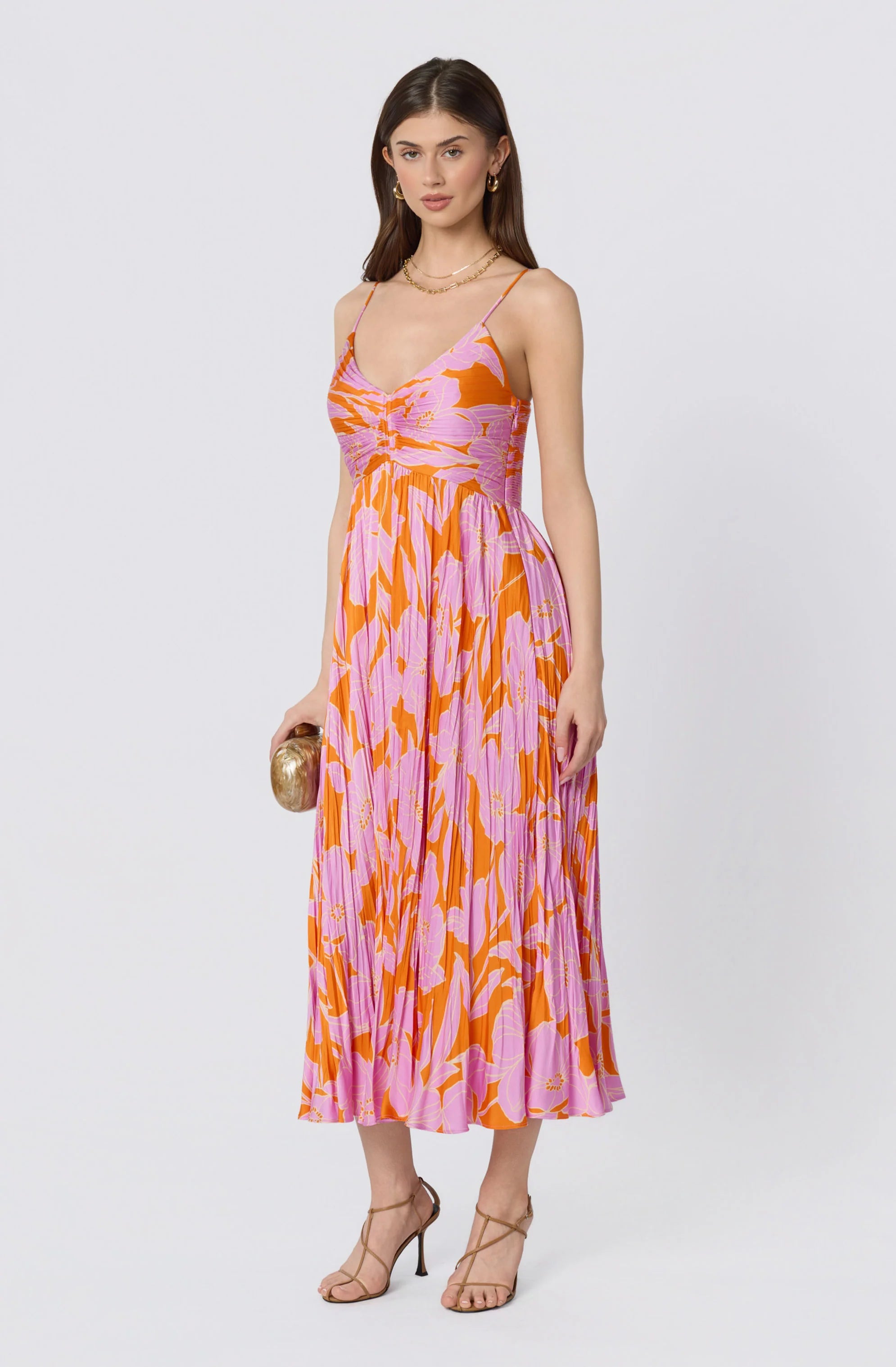 Inixyf Maeve Pleated Satin Midi Dress
