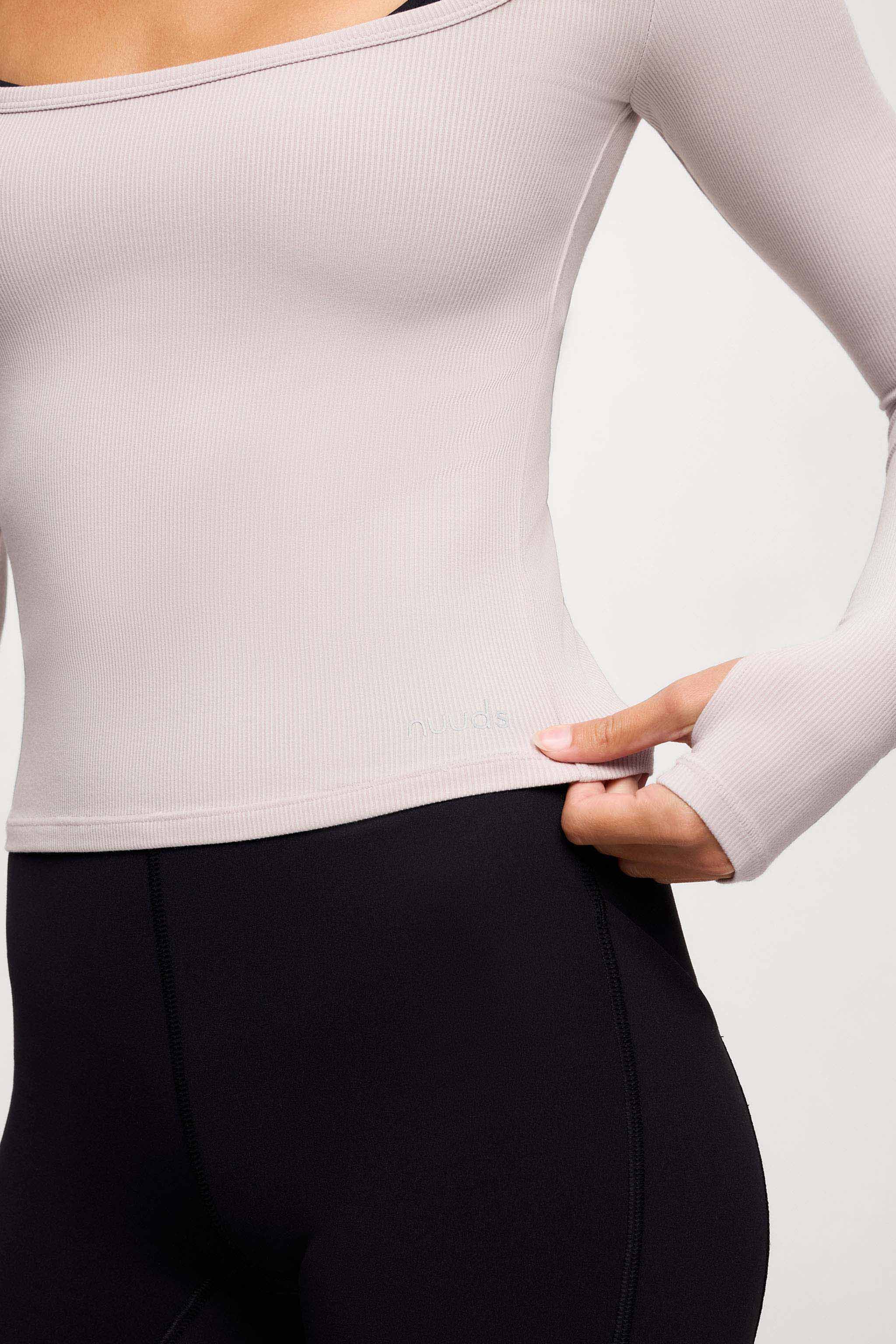 Sporty Rib Portrait Long Sleeve Top | Fog
