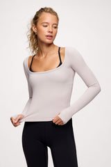 Sporty Rib Portrait Long Sleeve Top