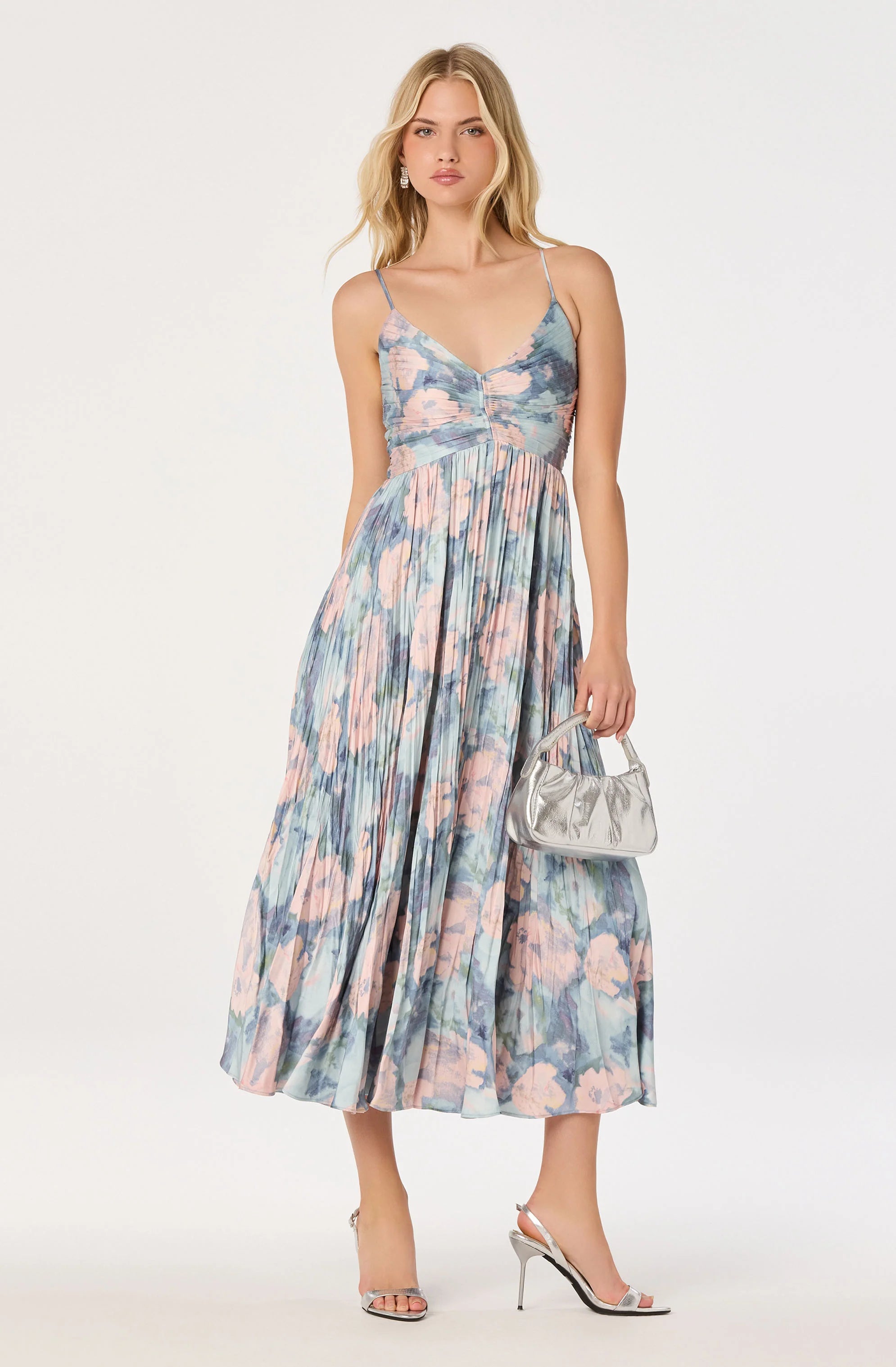 Inixyf Maeve Pleated Satin Midi Dress