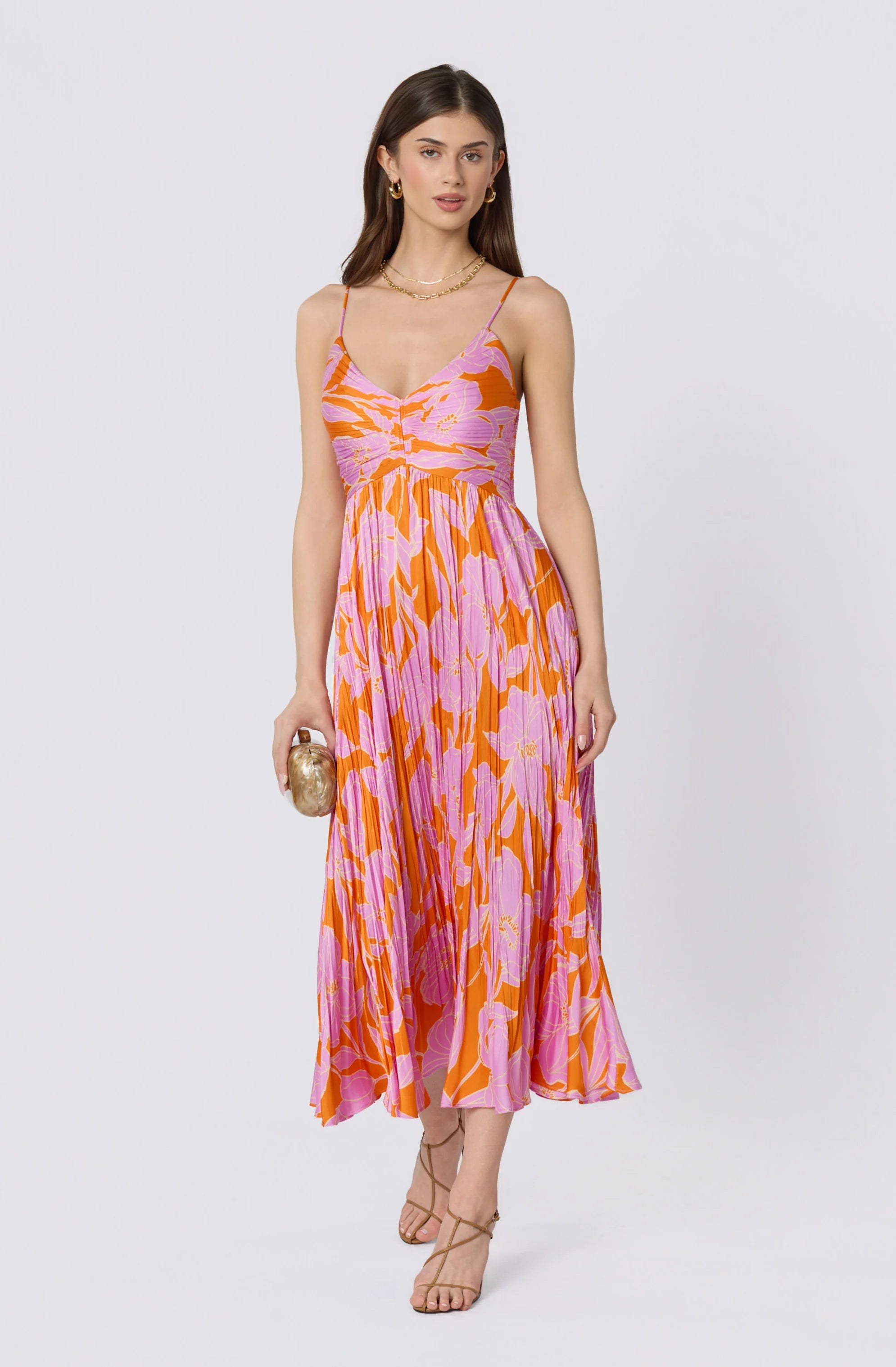 Inixyf Maeve Pleated Satin Midi Dress
