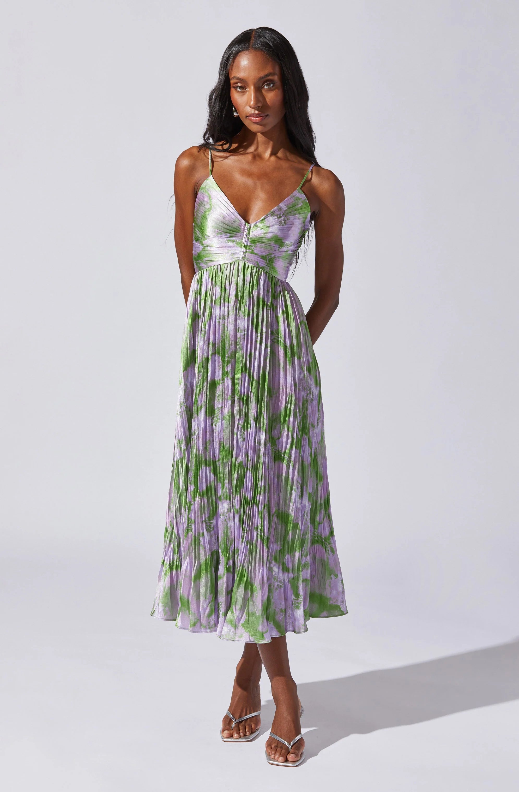 Inixyf Maeve Pleated Satin Midi Dress