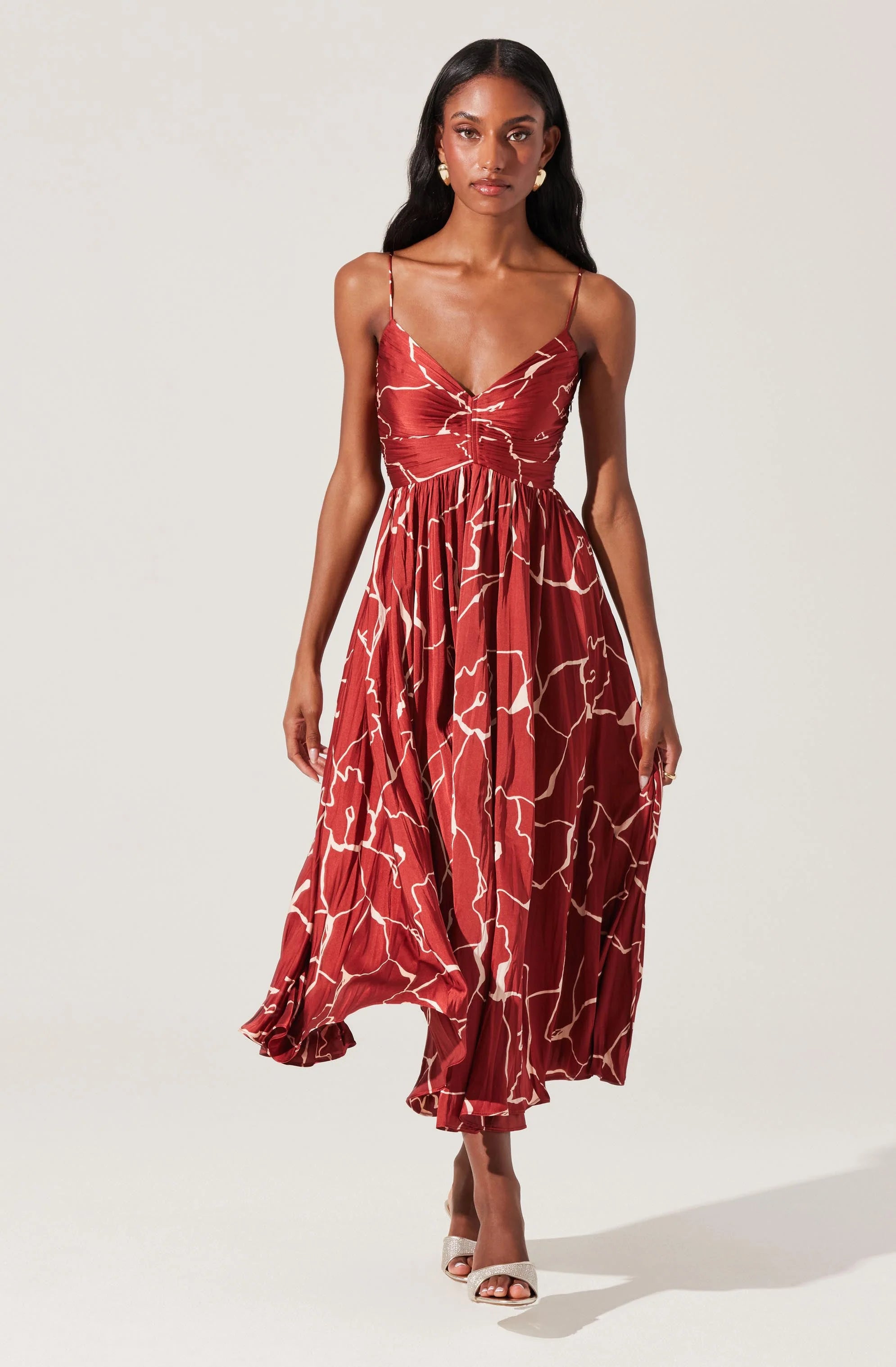 Inixyf Maeve Pleated Satin Midi Dress